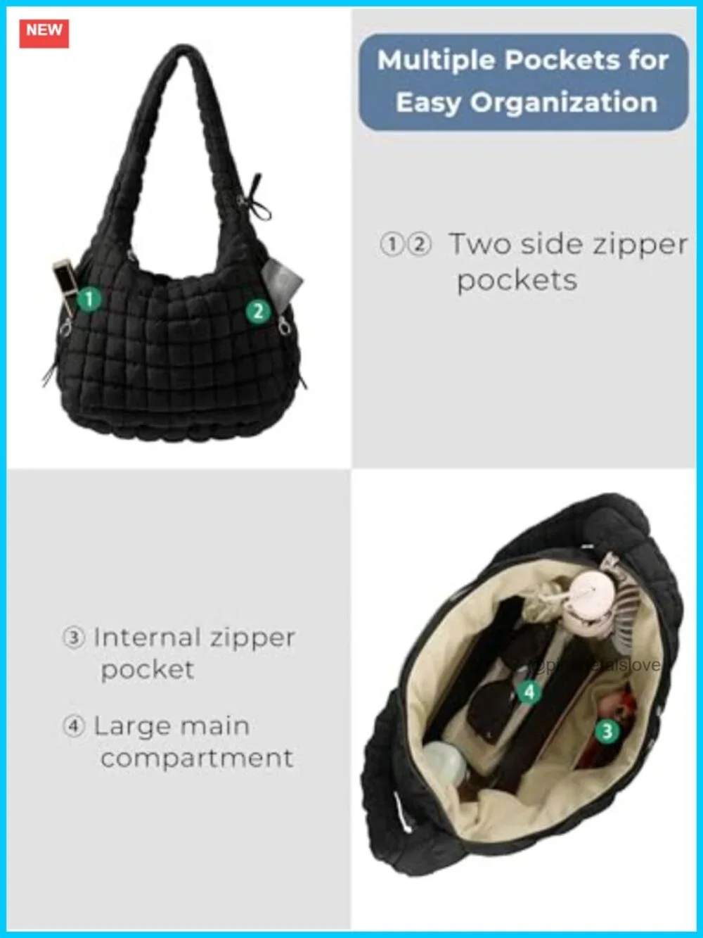 Quilted Nylon Puffer Tote Bag Crossbody Hobo Large Shoulder Bag